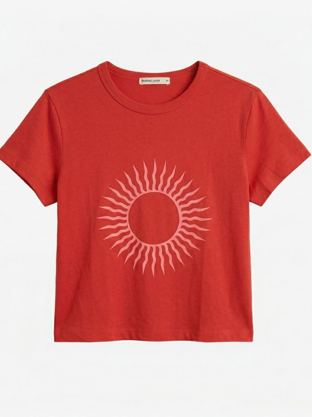 NWOT Marine Layer Cheeky Crop Top Graphic Short Sleeve Tee Sun Red Sun Solar XS